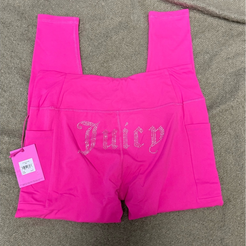 Juicy Couture Sport Pink Leggings with Rhinestone Logo & Pockets - Size L (NWT)